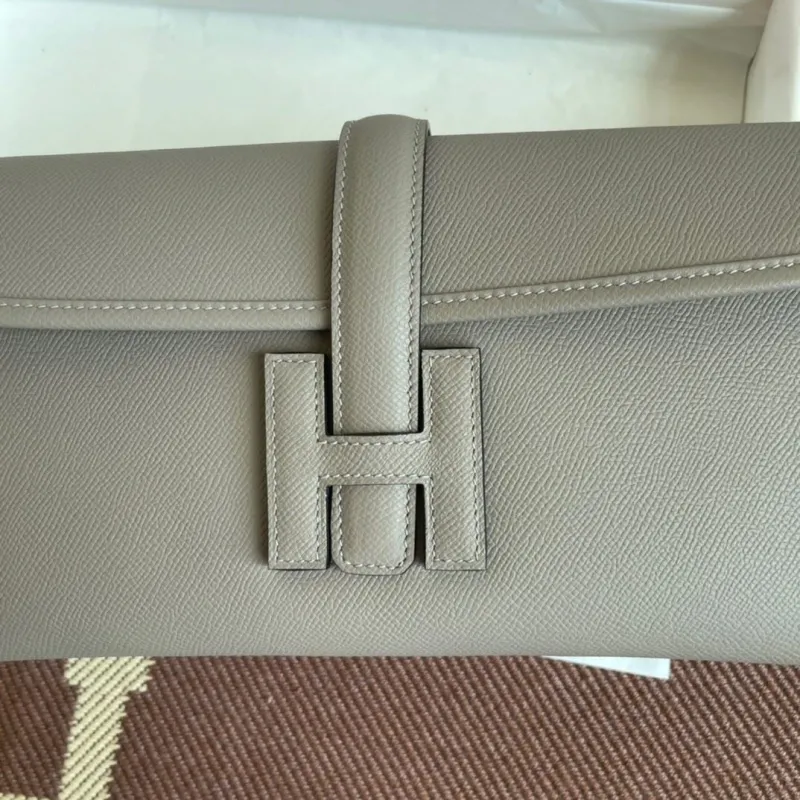 Hermes Gray Leather Clutch Bag - Image 4