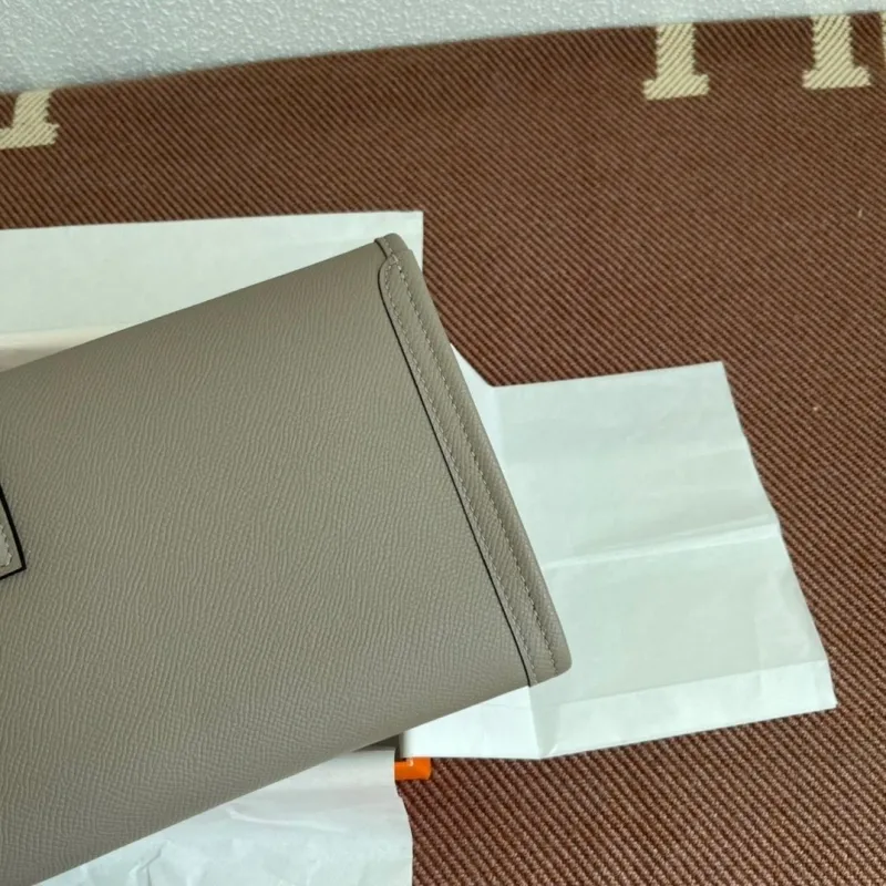 Hermes Gray Leather Clutch Bag - Image 5