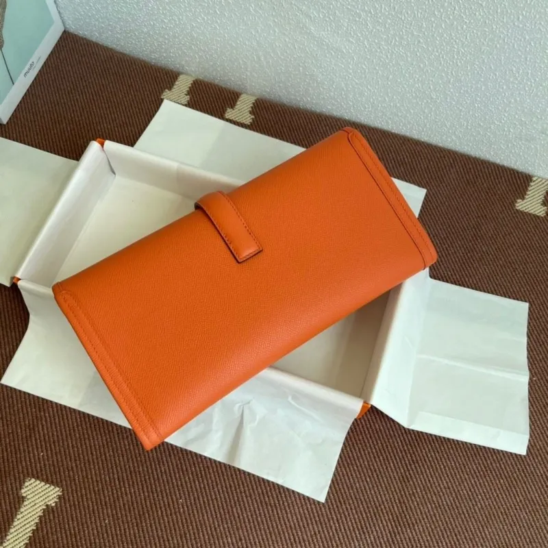 Hermes Orange Leather Clutch Bag - Image 3