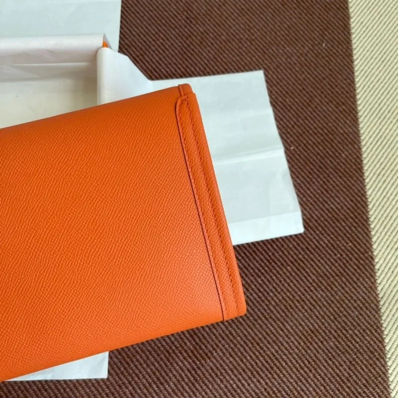 Hermes Orange Leather Clutch Bag - Image 5