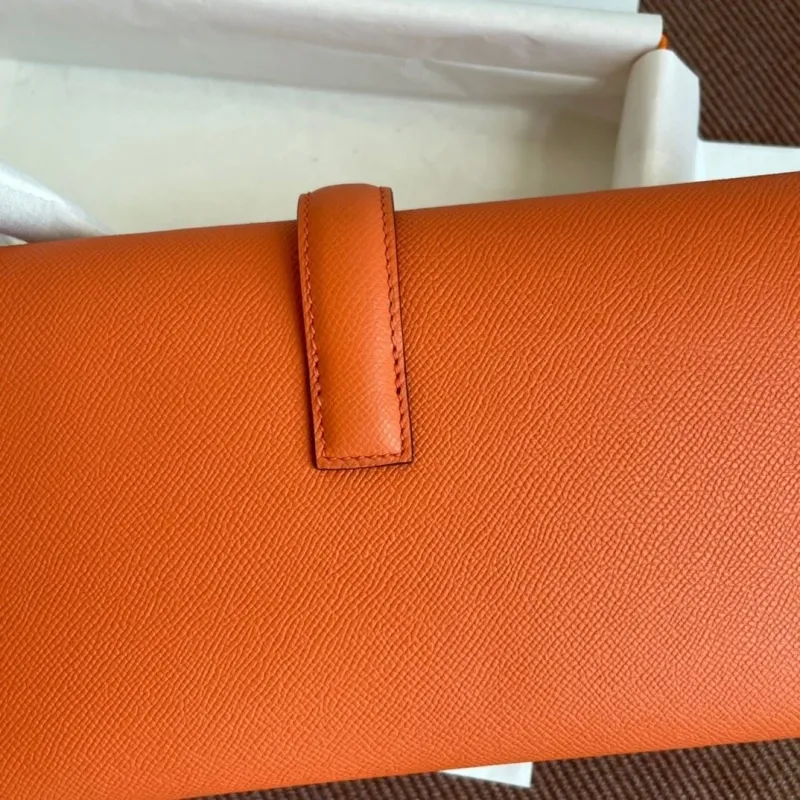 Hermes Orange Leather Clutch Bag - Image 6