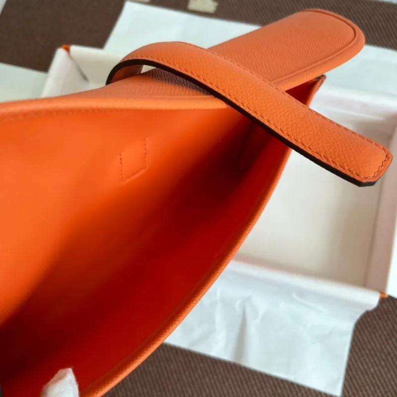 Hermes Orange Leather Clutch Bag - Image 7