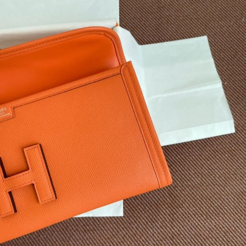 Hermes Orange Leather Clutch Bag - Image 8