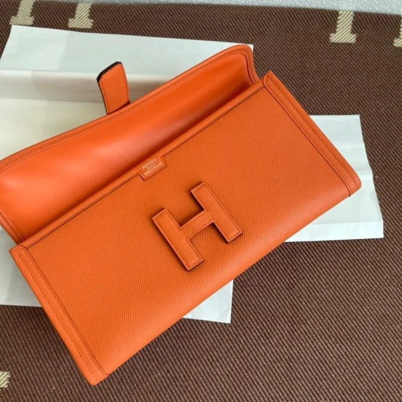 Hermes Orange Leather Clutch Bag - Image 9