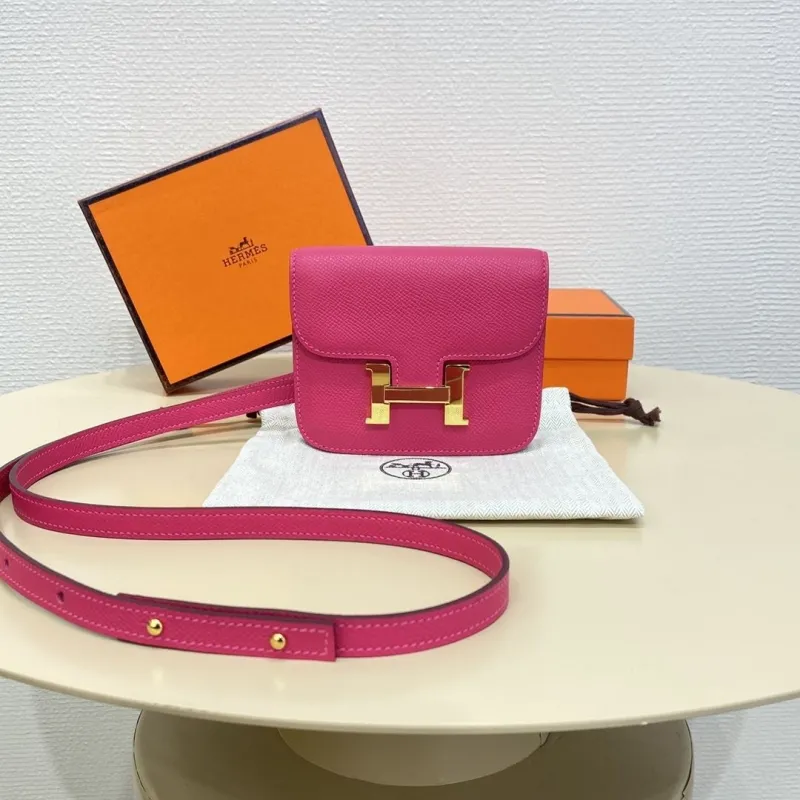 Hermes Pink Leather Constance Crossbody Bag