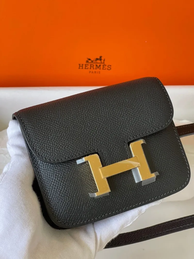 Hermes Dark Gray Constance Leather Belt Bag