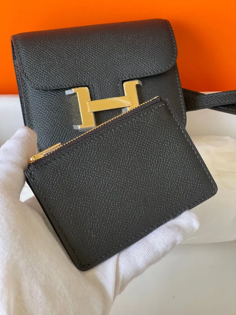 Hermes Dark Gray Constance Leather Belt Bag - Image 4