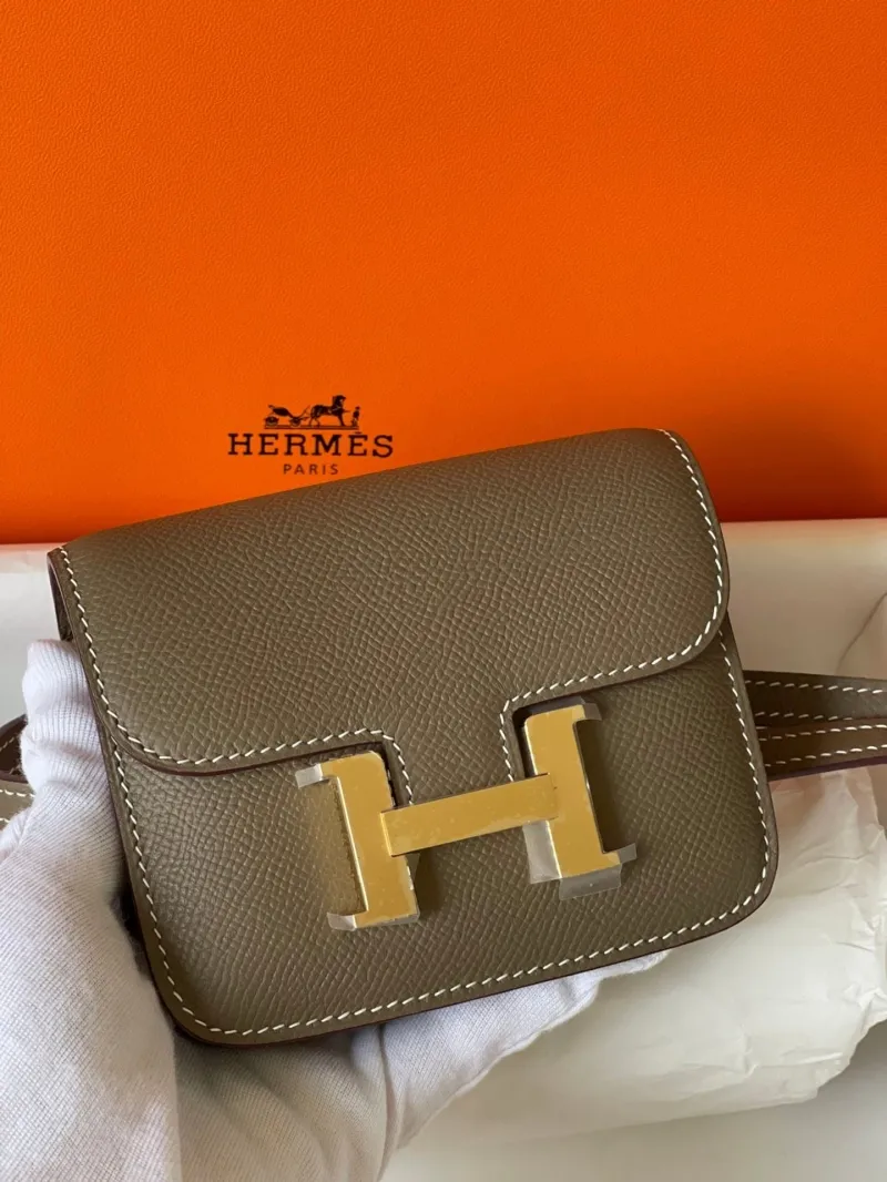 Hermes Constance Taupe Leather Belt Bag Gold Hardware