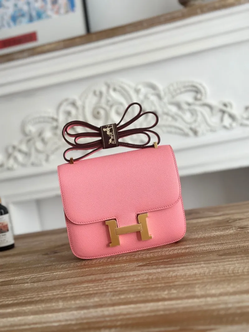 Hermes Constance Pink Leather Crossbody Bag