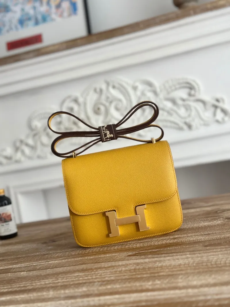 Hermes Constance Yellow Leather Crossbody Bag
