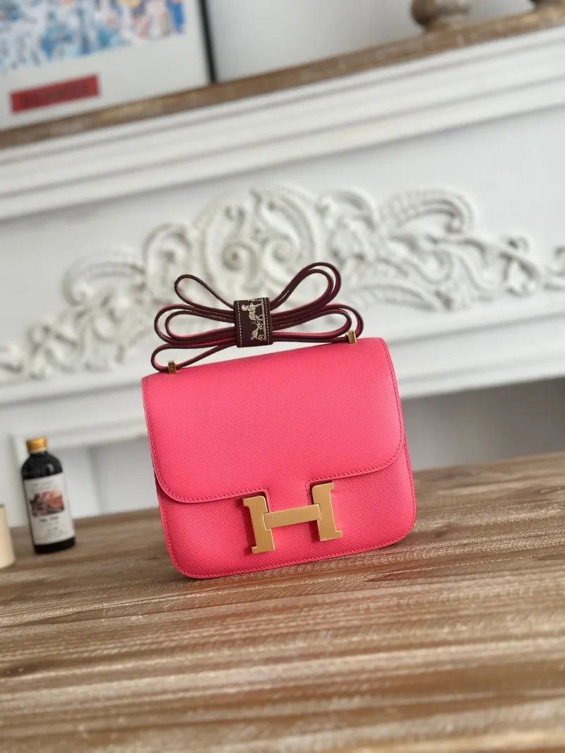 Hermes Constance Pink Leather Crossbody Bag