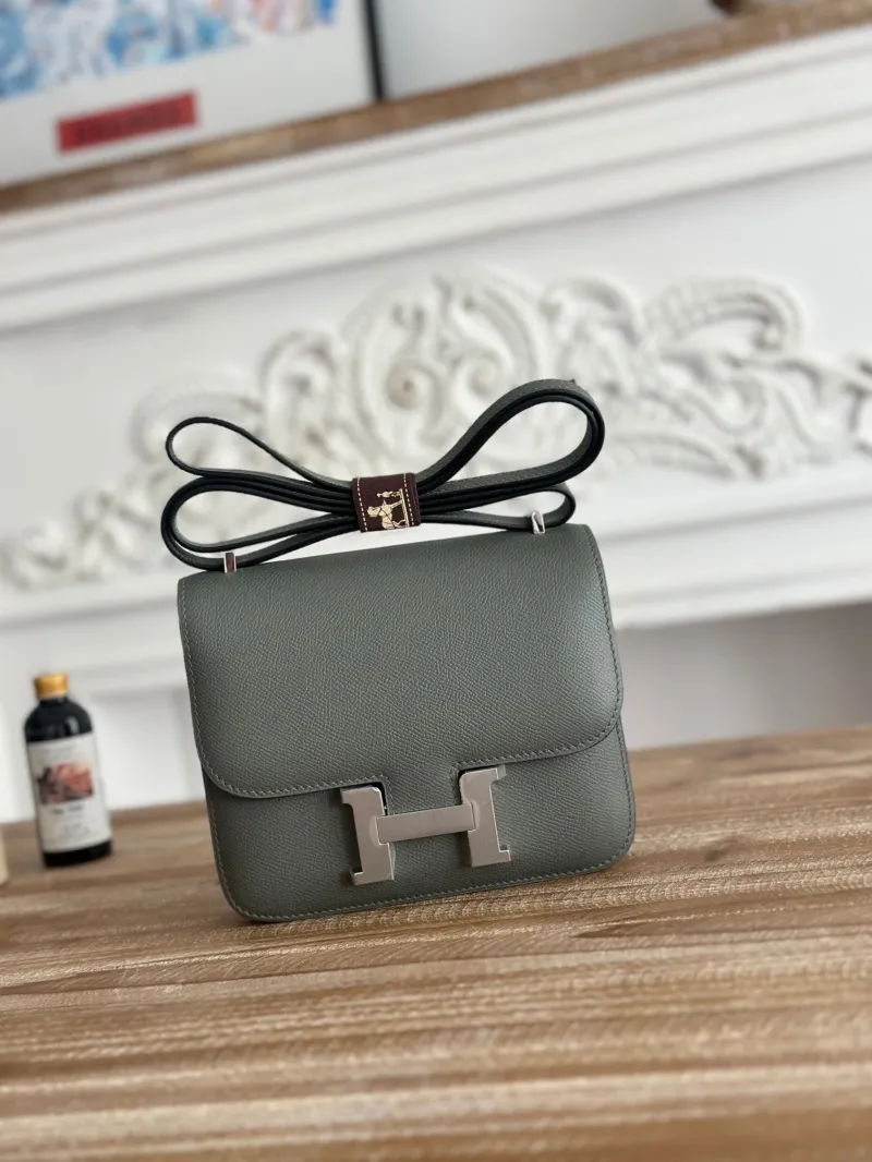 Hermes Constance Gray Leather Crossbody Bag