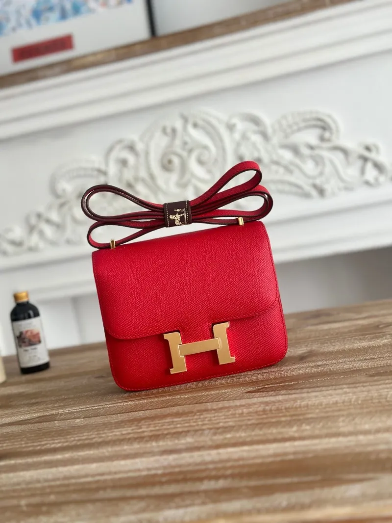 Hermes Red Constance Leather Crossbody Bag