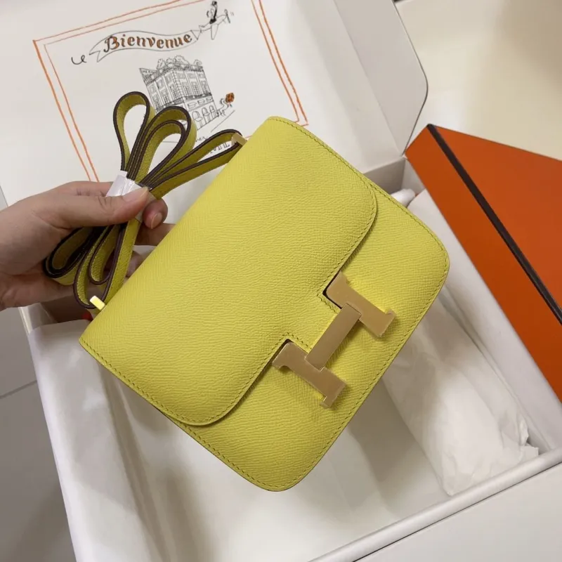 Hermes Yellow Constance Crossbody Bag - Image 4