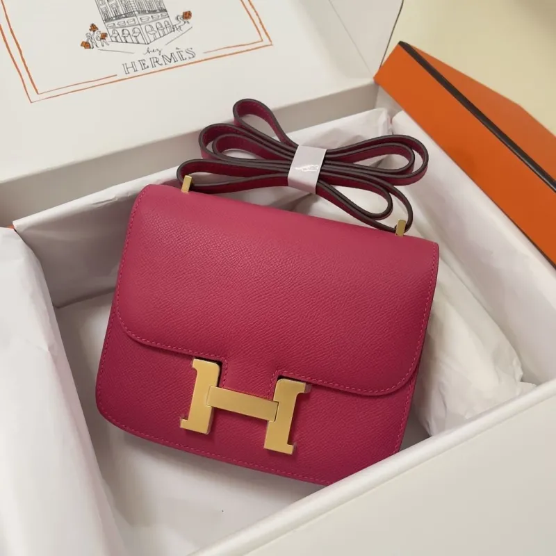Hermes Constance Pink Leather Crossbody Bag
