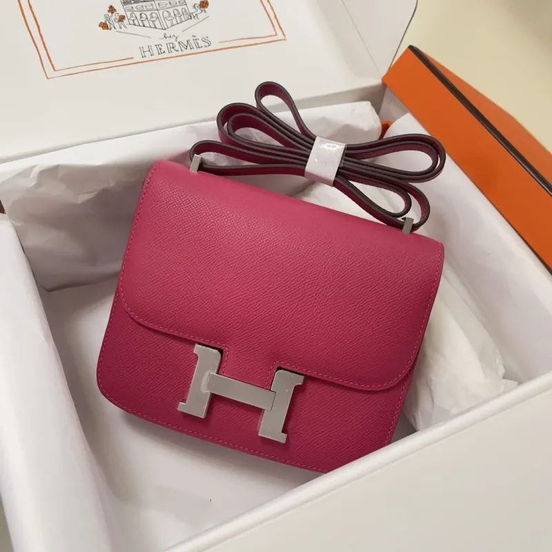 Hermes Constance Pink Leather Crossbody Bag