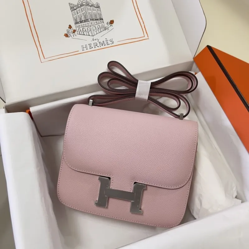 Hermes Pink Constance Leather Crossbody Bag