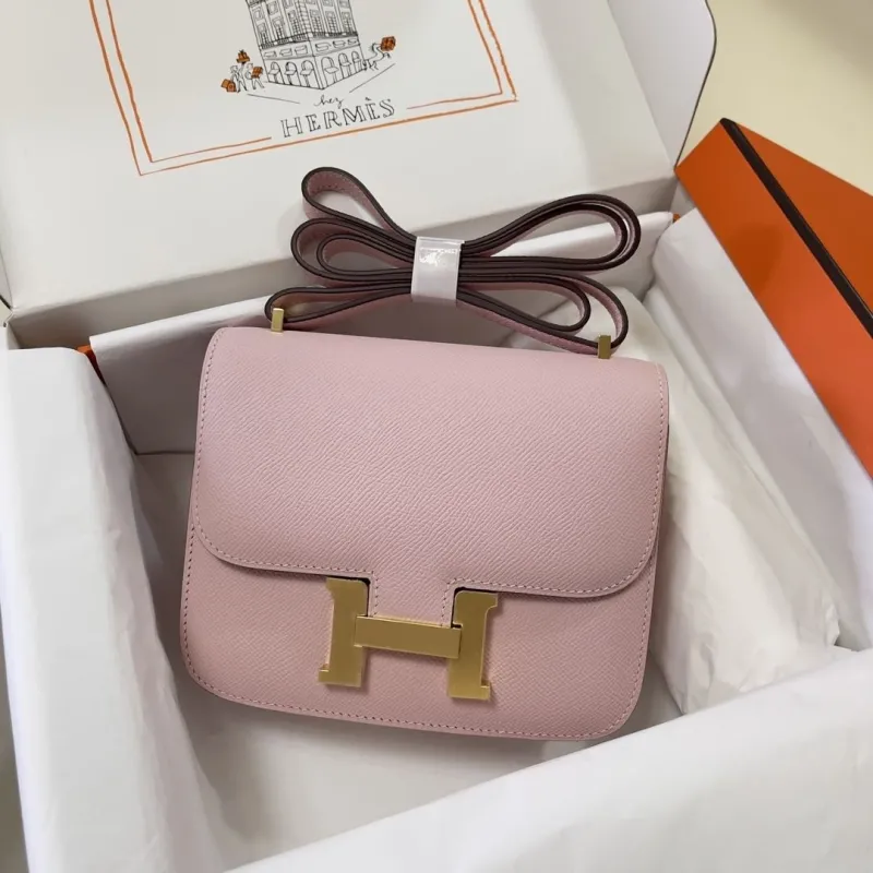 Hermes Constance Pink Leather Crossbody Bag