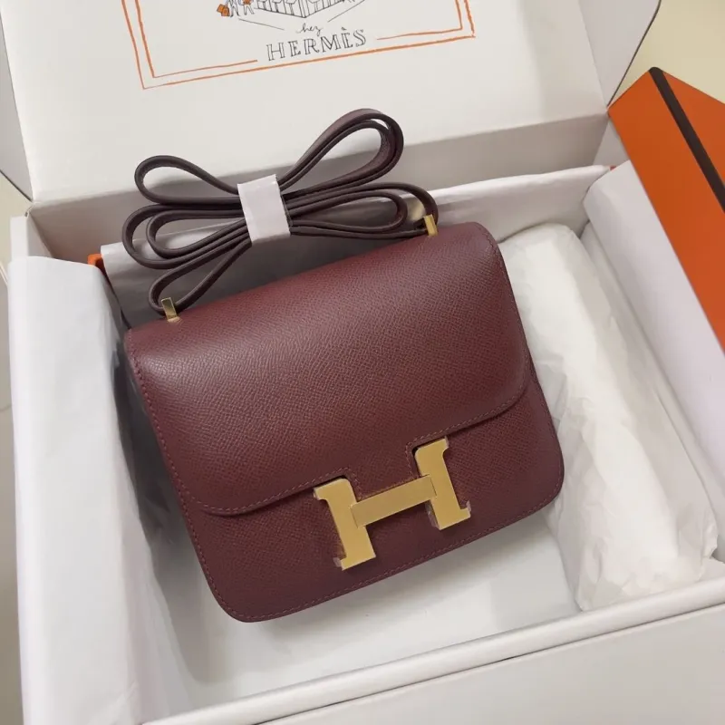 Alternative view of Hermes Constance Burgundy Leather Crossbody Bag
