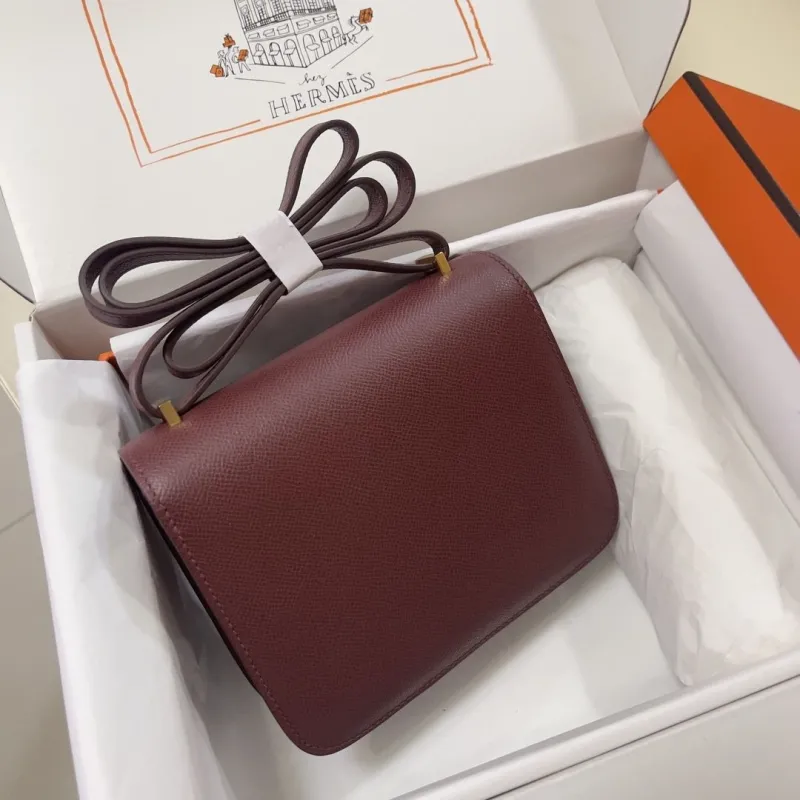 Hermes Constance Burgundy Leather Crossbody Bag - Image 3