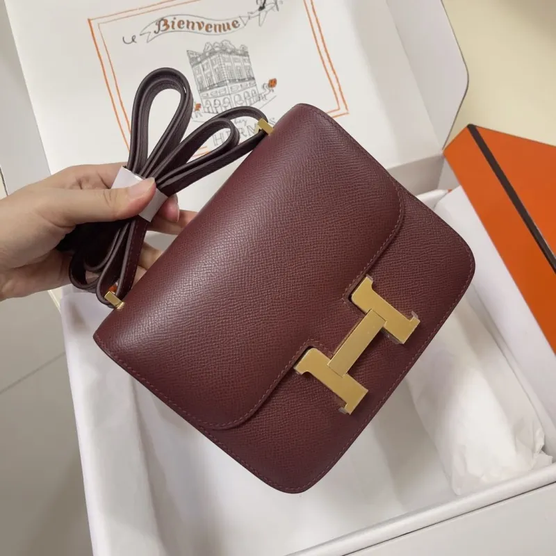 Hermes Constance Burgundy Leather Crossbody Bag - Image 4