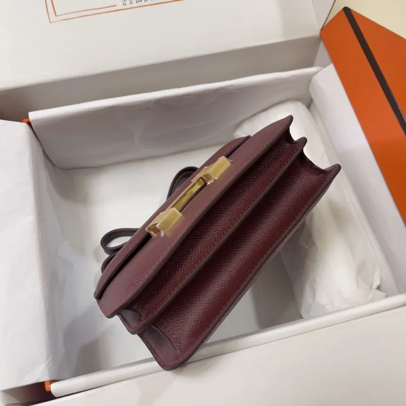 Hermes Constance Burgundy Leather Crossbody Bag - Image 6