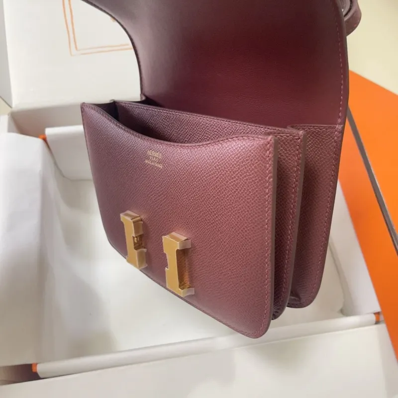 Hermes Constance Burgundy Leather Crossbody Bag - Image 7