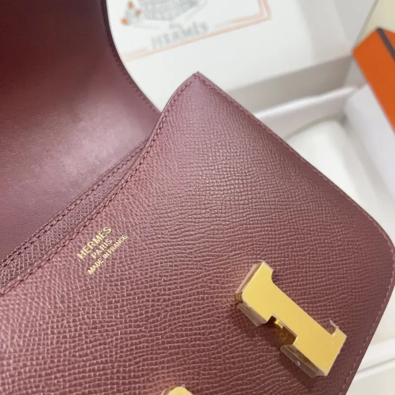 Hermes Constance Burgundy Leather Crossbody Bag - Image 8