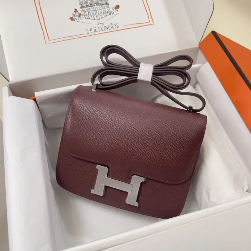 Alternative view of Hermes Constance Burgundy Leather Crossbody Bag