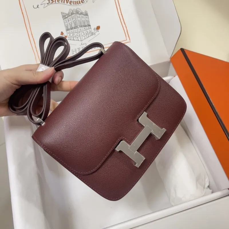 Hermes Constance Burgundy Leather Crossbody Bag - Image 4