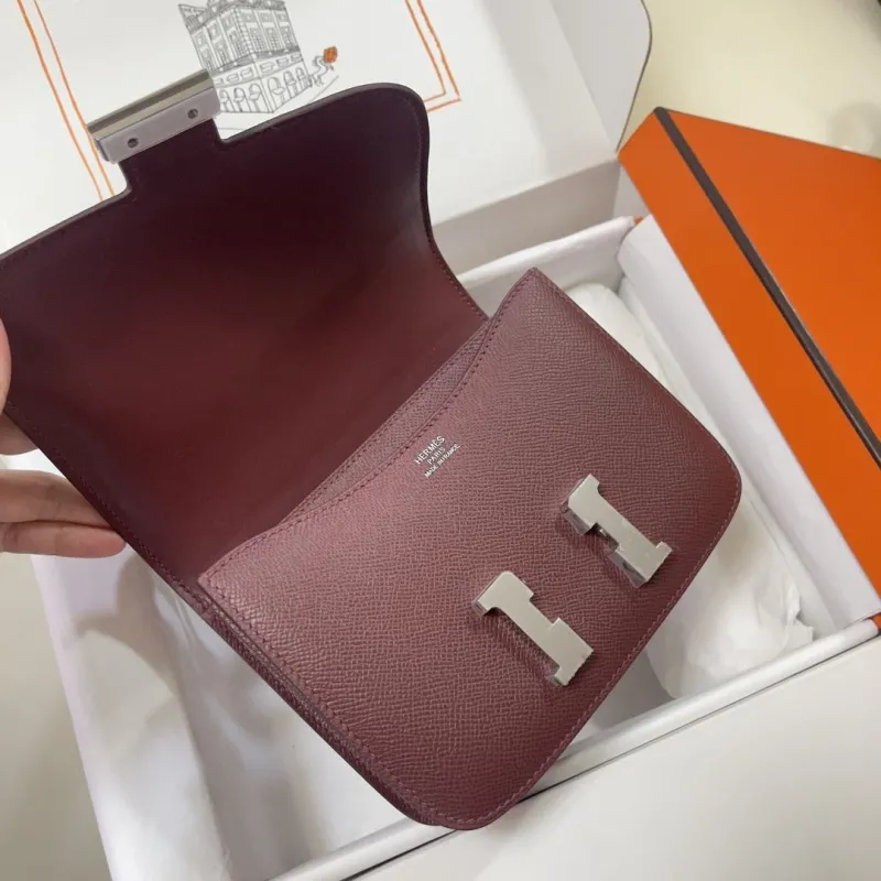 Hermes Constance Burgundy Leather Crossbody Bag - Image 7
