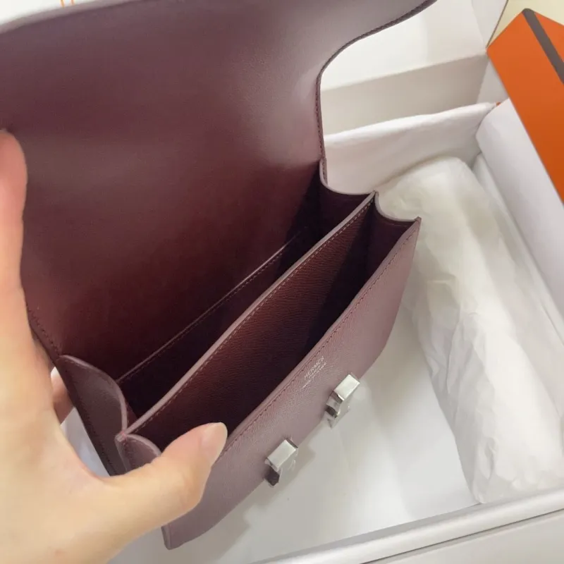 Hermes Constance Burgundy Leather Crossbody Bag - Image 8