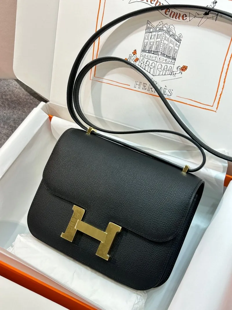 Hermes Constance Black Leather Crossbody Bag