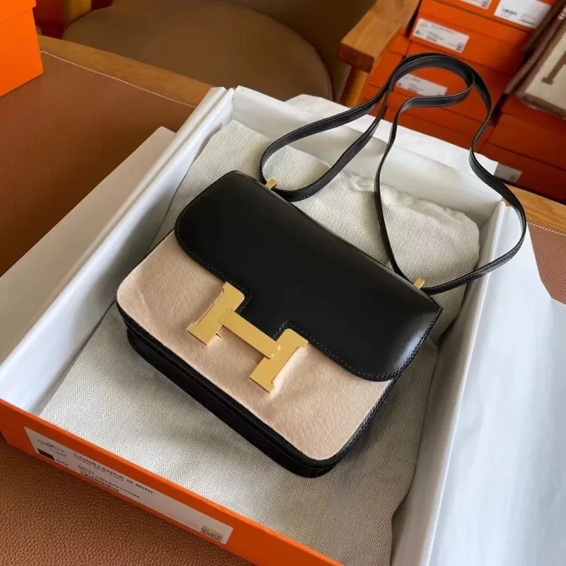 Hermes Constance Mini Black Beige Crossbody Bag