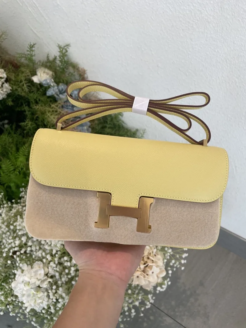 Hermes Pale Yellow Constance Crossbody Bag 136 - Image 8