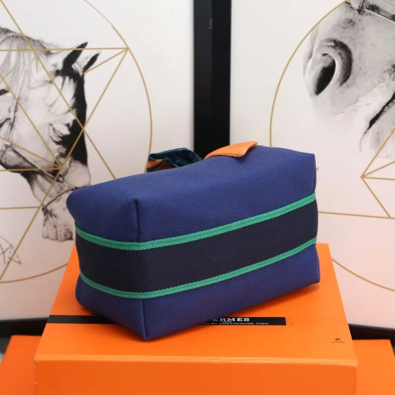Hermes Navy Blue Cosmetic Bag with Silk Scarf - Image 4