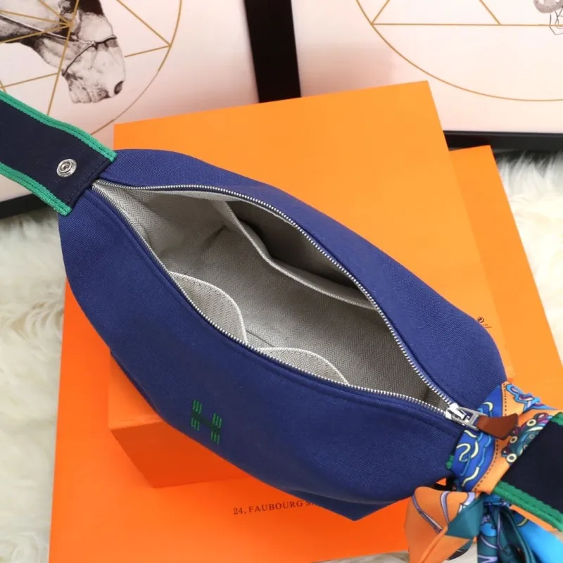 Hermes Navy Blue Cosmetic Bag with Silk Scarf - Image 7