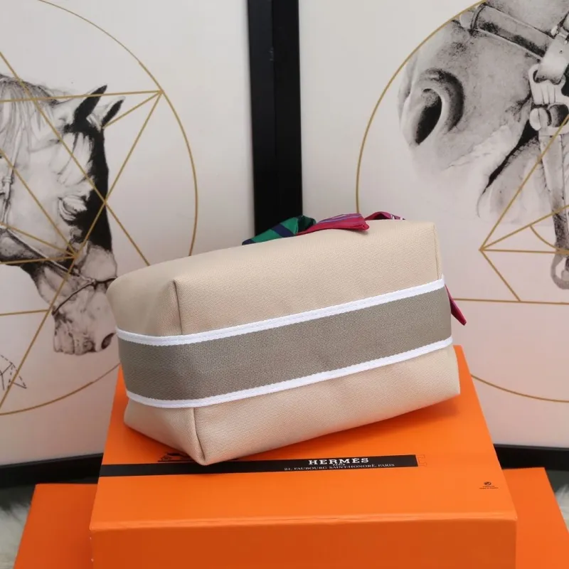 Hermes Beige Cosmetic Bag with Silk Scarf - Image 3