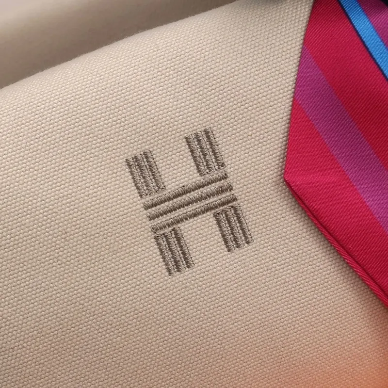 Hermes Beige Cosmetic Bag with Silk Scarf - Image 4
