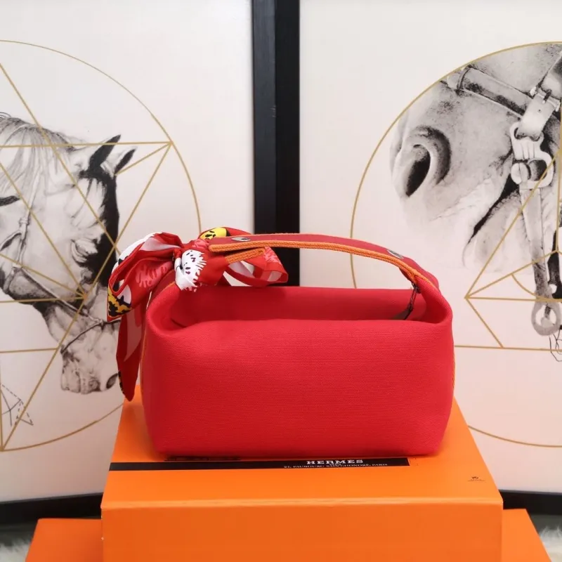 Hermes Red Cosmetic Bag with Silk Scarf - Image 3