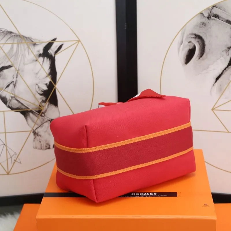 Hermes Red Cosmetic Bag with Silk Scarf - Image 4