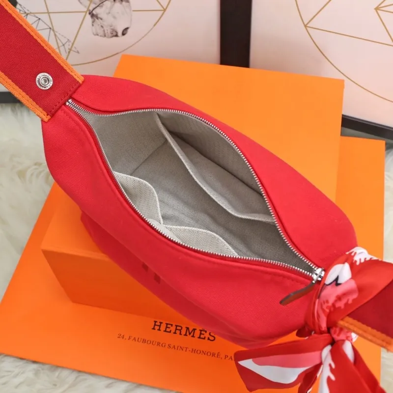 Hermes Red Cosmetic Bag with Silk Scarf - Image 7