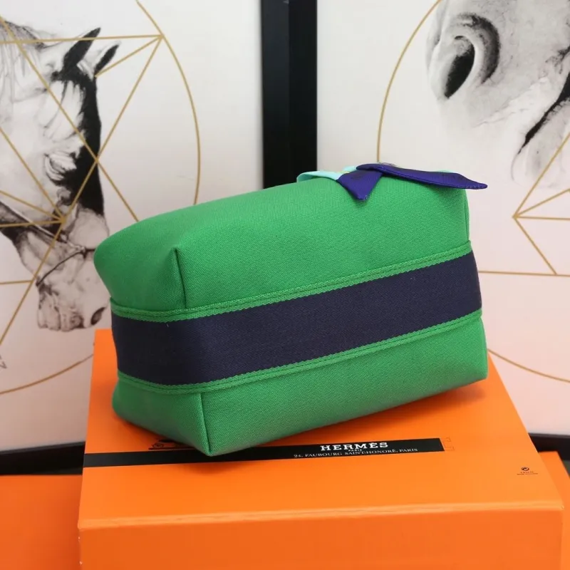 Hermes Green Cosmetic Bag with Silk Scarf - Image 4