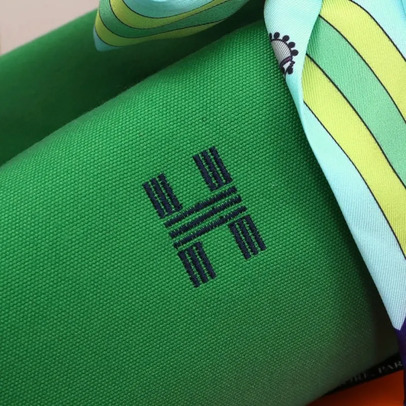 Hermes Green Cosmetic Bag with Silk Scarf - Image 5