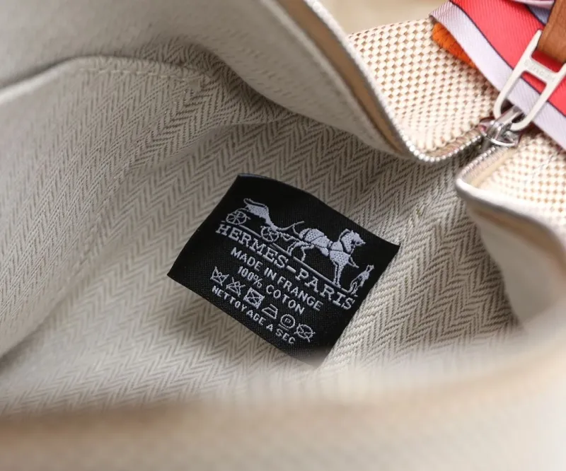Hermes Beige Canvas Cosmetic Bag with Orange Handle - Image 8