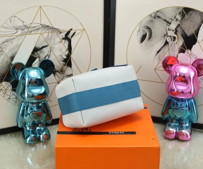 Hermes White Cosmetic Bag with Silk Scarf - Image 4