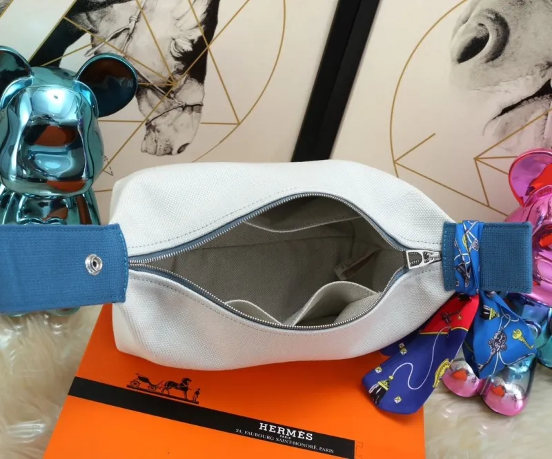 Hermes White Cosmetic Bag with Silk Scarf - Image 8
