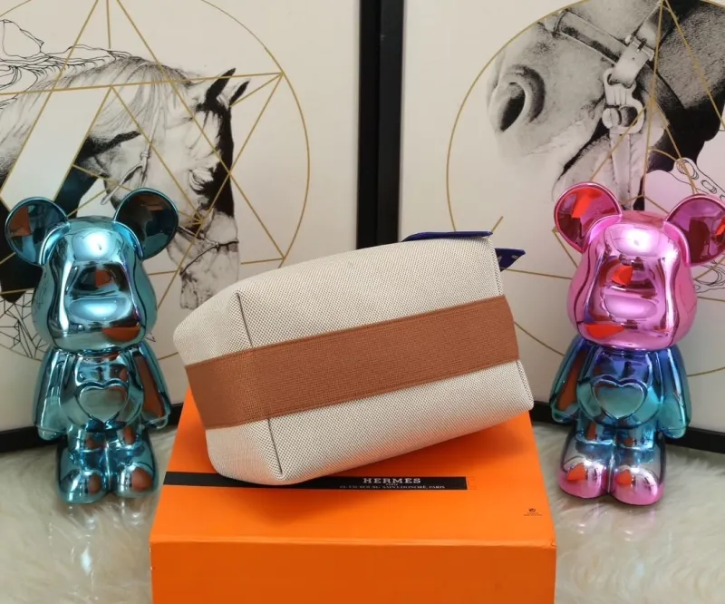 Hermes Beige Canvas Cosmetic Bag - Image 4