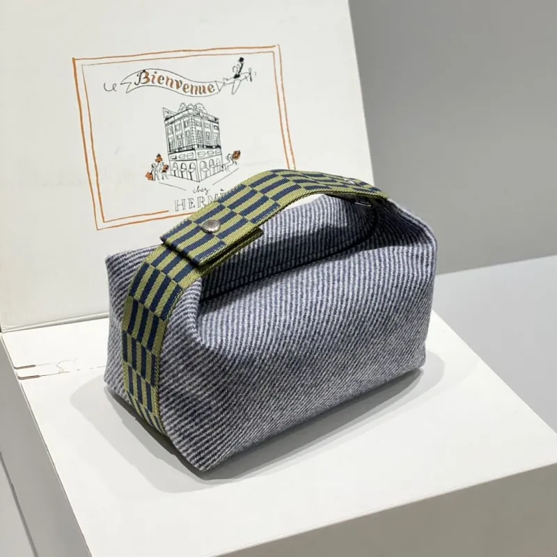 Hermes Gray Striped Cosmetic Bag - Image 4
