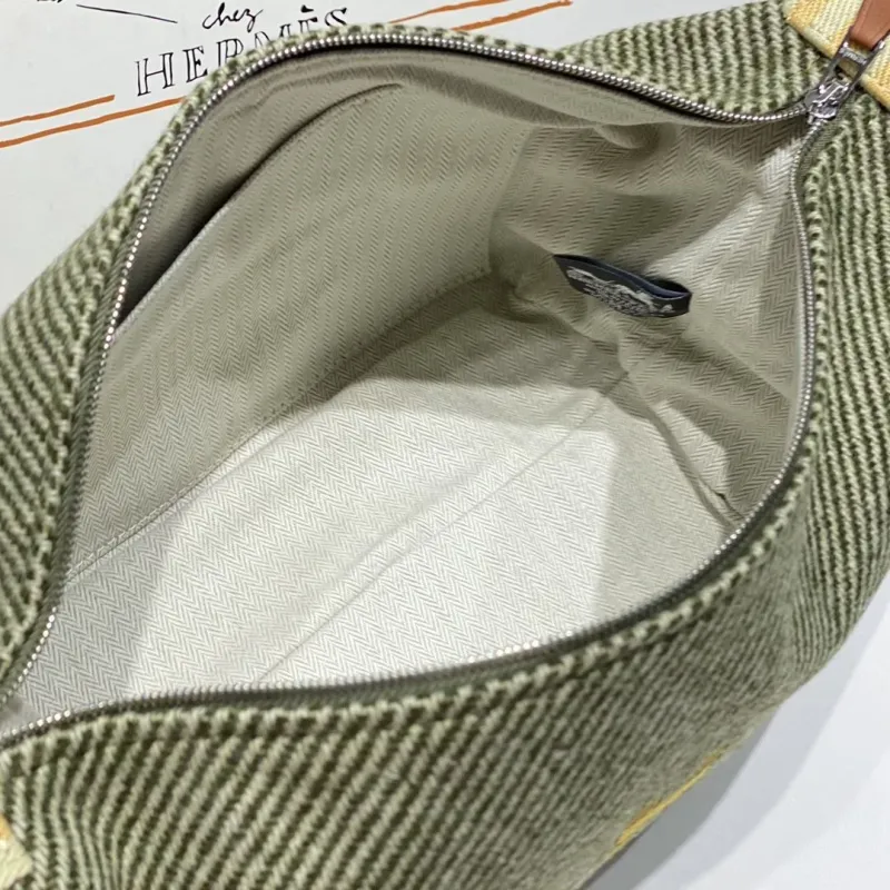 Hermes Green Striped Cosmetic Bag - Image 9